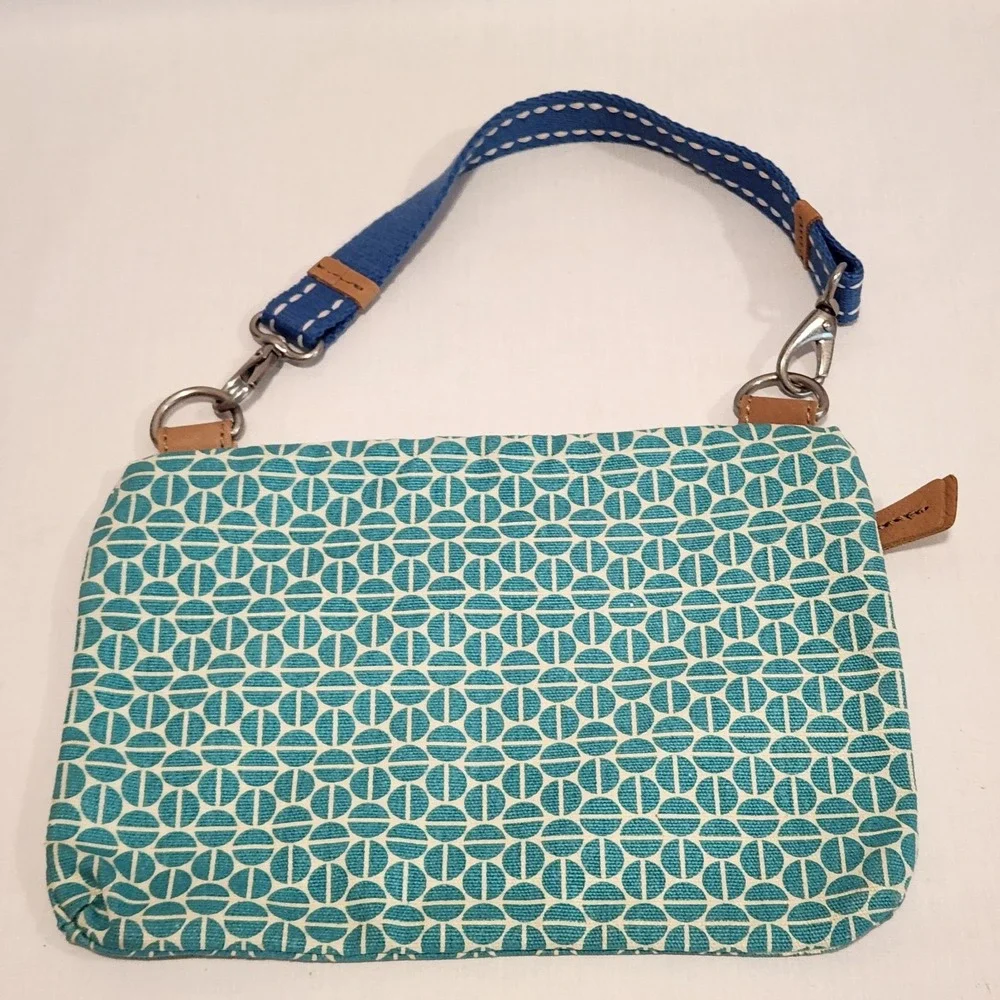 Fossil Canvas Side Zip Bag Turquoise‎ Geometric Pattern 10